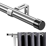 Gardinenstange, 76-198 cm Gardinenstange mit Kappenknäufen mit Halterungen, Beschläge-Set aus Edelstahl, Gardinenstange Verstellbare Dekorative Fenster für Wohnzimmer Schlafzimmer Fenster/Silber