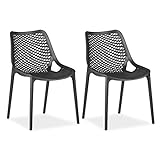 Homestyle4u 2419, Gartenstuhl schwarz 2er Set stapelbar wetterfest Gartenmöbel Stühle aus Kunststoff modern