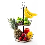 VESTAhome Obst Etagere 2 Etagen - Etagere Obst für mehr Platz auf der Arbeitsplatte - Obstschale Etagere - dekorativer Obstkorb inkl. Bananenhaken