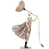 Mummeta Skitso Sakura Puppe mit Regenschirm h Figur 64 cm h mit Lampenschirm 85 cm aus Holz und recycelten Stoffen