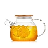 Wasserkrug, Bambusdeckel, Glaskrug | Home Office EIS Teekanne Wasser Kaltes Wasser Flasche Heißes Wasser Kalter Wein Kaffee Milch und Saft Trinken Wasser Karaffe Teekanne (Size : Small)