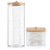 Gaomoeny 2 Stk Wattestäbchen Halter, Wattepadspender, Wattepad Aufbewahrungbox mit Bambusdeckel, Transparent Kosmetik Organizer Spender, für Bad Make Up Wattestäbchen Wattepad Aufbewahrung
