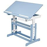 TecTake 800117 Schreibtisch mit Schublade,109 x 55 cm, höhenverstellbar und neigbar (Blau Weiß | Nr. 400927)