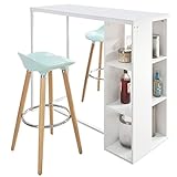 SoBuy® FWT39-W Bartisch Beistelltisch Stehtisch Küchentheke Küchenbartisch mit 3 Regalfächern, weiß, BHT ca: 120x105x49cm