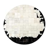Luxuriöse runde künstliche Simulation künstliche Simulation Kuhfell-Teppich Schwarz-Weiß Handgemachter Kuhhaut-Patchwork-Teppich – Wohnzimmer Echtleder-Teppich Arbeitszimmer Büro rutschfeste Unterlag