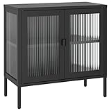 vidaXL Sideboard, schwarz, 70,1 x 35,1 x 70,1 cm, Glas und Stahl