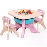 OLOTU Set aus Kunststoff-Kinderschreibtisch und 2 Stühlen, Spieltisch mit Aufbewahrungsschublade für Schlafzimmer/Spielzimmer/Kindergarten, ergonomischer Stuhl