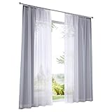 ESLIR Gardinen mit Kräuselband Vorhänge Gardinenschals Transparent Stores Gardinen Farbverlauf Voile Grau BxH 140x245cm 2 Stück