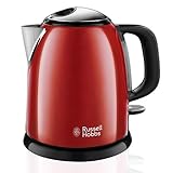 Russell Hobbs Wasserkocher klein [1,0l] Colours+ Edelstahl Rot (2400W, Schnellkochfunktion, herausnehmbarer Kalkfilter, außenliegende Wasserstandsanzeige, kleiner Reisewasserkocher) Teekocher 24992-70