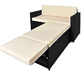 Casaria Polyrattan Lounge Ottomane Stauraum Klappbare Stütze Dicke Auflage 125x70x77 cm Garten Gartenmöbel Set Schwarz