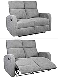 2-Sitzer Sofa mit praktischer Relax-Funktion, 2er Couch, Federkern Funktionssofa verstellbar mit manueller Starthilfe zum Entspannen, 130 cm breit, mit Microfaserstoff in Hell Grau bezogen | 16111