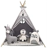 Kinder Spielzelt Teepee Tipi Set für Kinder drinnen draußen Spielzeug Zelt Indianer Indianertipi mit Fenster Tipi mit Zubehör Tipizelt Zoo