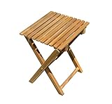 Spetebo Akazie Klapphocker 37cm im Teak Look - Holz Garten Hocker Blumenhocker Beistelltisch Pflanzenhocker