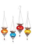 4er Set Orientalisches Windlicht Hängewindlicht Glas Bara Bunt 15 cm groß | Orientalische Glas Teelichthalter mit Henkel orientalisch | Marokkanische Windlichter hängend als Hängewindlichter