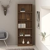 JUNZAI Bücherregal 5 Fächer, Raumteiler Regal, Standregal, Bookcase, Bücherwand, Büroregal, Regalbrett, Braun Eichen-Optik 60x24x175 Holzwerkstoff