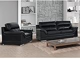 Vente-unique Couchgarnitur 3+1 - Büffelleder - Schwarz - Monika