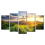 Targawerelax Leinwand-Wandkunst Leinwanddruck Malerei Wohnkultur 5 Stück Bergtal Prärie Während Des Sonnenuntergangs Naturlandschaft Poster Modulare Wandkunst Bilder 100x55cm