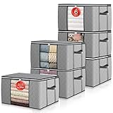 GoMaihe 6 Stück Aufbewahrungstasche Groß Verstärkten Griffen und reißfestem, Aufbewahrungsbox mit Deckel für Kleidung, Bettdecken und Kissen, Umzugskartons mit Fenster Faltbare Aufbewahrung Boxen.