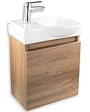 Alpenberger Waschbecken mit Unterschrank in Bamboo | Vormontiertes Handwaschbecken aus Keramik | Badmöbel-Set für Badezimmer & Gäste-WC | Edle Bambus-Optik | Badschrank Eintürig mit Waschtisch