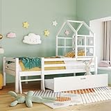Générique Liberté Hochbett für Kinder, mit Leiter und Schubladen, Lattenrost inklusive, Hochbett aus Massivholz mit Fallschutz, 90 x 200 cm, Weiß