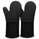 Comsmart 37.6 cm extra lange Silikon-Ofenhandschuhe, langlebige, hitzebeständige Ofenhandschuhe mit gestepptem Innenfutter, strukturierter Griff, perfekt zum Grillen und Backen (1 Paar-Schwarz)