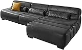 Cavadore Ecksofa Scoutano in Antiklederoptik mit Recamiere rechts / Sofa L-Form mit XXL-Longchair im Industrial Design / 268 x 76 x 170 cm / Lederoptik Deep Black