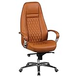 FineBuy Bürostuhl AUSTIN Echt-Leder Caramel Schreibtischstuhl XXL Polsterung Chefsessel hohe Rückenlehne mit Kopfstütze Design Drehstuhl Hartbodenrollen Drehsessel höhenverstellbar Wippfunktion hoch ?