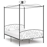 Tidyard Himmelbett-Gestell Bettgestell Bett Doppelbett Metallbett Bettrahmen Lattenrost Schlafzimmerbett Schlafzimmermöbel Ehebett Grau Metall 140 x 200 cm (B x L) Mit exquisitem Design