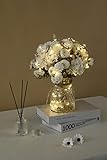 KELINGO Künstliche LED Rose Weiß Blumen mit Glasvase, Home / Office Dekorationen, Tischdekoration