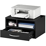 FITUEYES Druckerständer Druckerhalter Holz Schwarz mit 2 Fächern 1 Schublade Schreibtisch Organizer für Büro und Zuhause 40x30x22cm DO304002WB