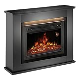 Juskys Elektrokamin 1000/2000 W mit Heizung, Kaminfeuer, Flammeneffekt, Fernbedienung, LED Beleuchtung & Timer - Elektrischer Kamin Standkamin schwarz