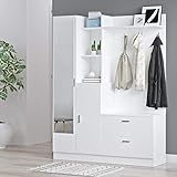 Yurupa Garderobe Komplett Set Flurgarderobe,Kompaktgarderobe,Dielengarderobe,Schrank,Schuhschrank,mit Spiegeltür und 4 Kleiderhaken,DD5-W