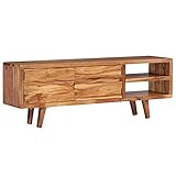 ZEYUAN TV-Schrank, Fernsehtisch, Tv Lowboard, Fernsehschrank, Tv Bank, Tv Table, Tv Kommode, Akazienholz Massiv Geschnitzte Türen 117x30x40 cm