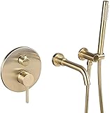 Gebürstetes Gold Badewanne Duscharmatur Wandmontage 360 ​​Rotation Auslauf Dusche Messing Handbrause Badezimmer Duschsystem Wasserhahn Mischbatterie