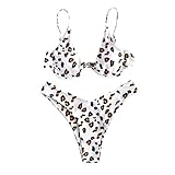 JUTOO Bikini Damen Set, High Waist Bikini Rot 80D Women Sexy Leopard Snakeskin Underwire Bikini Set Two Piece Swimsuit Beachwear Sonnenblümchen Sportlich Grüner Neckholder Cupshee (S, Weiß)