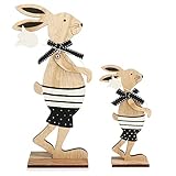 com-four® 2X Deko Aufsteller für Ostern - Großer und Kleiner Osterhase mit Blume - Osterdeko zum Hinstellen - Osterdekoration aus Holz (2 Stück - braun/weiß)