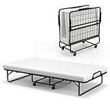 Giantex 191 x 96 cm Klappbett mit 10 cm Matratze, klappbares Beistellbett mit robustem Metallrahmen, Tragbares Kinderbett mit Rädern für Wohnzimmer, Gästezimmer, Büro