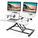 FITUEYES Steh-Sitz Schreibtisch 80x40cm Höhenverstellbar Stehpult Standtisch mit Tastaturablage für PC Computer Laptop Dual Monitore, 15 kg Kapazität, Weiß