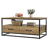 HOCSOK Couchtisch, Wohnzimmertisch mit Schubladen und Offener Ablagen, Coffee Table Holz für Wohnzimmer, Schlafzimmer, Büro, Industrie-Design, Vintage braun, 58 x 105 x 48 cm