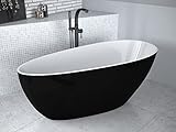 lukmebel ZOYA II Freistehende Ovale Badewanne Schwarz & Weiß Siphon Ohne Überlauf Glänzendes Mineral-Durabe-Gelcoat Glatt Porenfrei Batterie Nicht Im Lieferumfang Enthalten 160 X 70 cm
