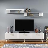 DKR Home Noir TV Einheit Weis, TV Schrank, TV Lowboard, Fernsehtisch (150 cm)