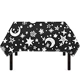 Wanyint Mond Stern Druck Schwarz Rechteck Tischdecke Bauernhaus Tischdecken für Party Tisch Abdeckung Küche Esszimmer für Esszimmer Küche Dekoration