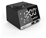 FLYIFE Wecker LED Digital Dual Wecker Spiegel Uhr Bluetooth Bass Lautsprecher FM Radio 2 USB Ladeanschlüsse Musikplayer Schlummerfunktion (Farbe: Noir)