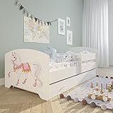 Kids Collective Kinderbett 160x80 cm mit Matratze und Schublade, Rausfallschutz & Lattenrost mit Pferd Design, Bett für Jungen und Mädchen, Skandi Pferd