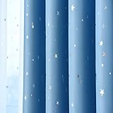 MYRU 2er-Set Sterne Vorhänge für Kinder Kinderzimmer (245 * 140, Blaue Sterne)