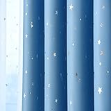 MYRU 2er-Set Sterne Vorhänge für Kinder Kinderzimmer (245 * 140, Blaue Sterne)
