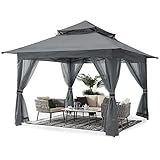 ABCCANOPY 3.6x3.6M Pavillon wasserdicht Pop-Up Gartenpavillon Festival Sonnenschutz,mit 4 Gazen,Grau