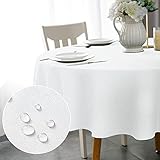 WELTRXE Tischdecke, Minimalart Tischtuch aus Polyester mit Lotuseffekt, 120cm Leinenimitation Wasserabweisend Abwaschbar Tisch Decke, Rund Weiß Tischwäsche für Esstisch Zuhause Hochzeit Festival