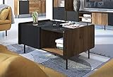 designimpex Couchtisch DC-6 Marmor Schwarz - Nussbaum Tisch Wohnzimmertisch mit Ablagefläche