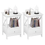 eSituro 2er Set Nachttische mit 1 Schublade, Stabiler Nachtschrank Ablagetisch, Kleiner Beistelltisch aus MDF, Nachtkonsole im Schlafzimmer, Nachtkommode weiß, 40x54x35 cm, SCD0151-2